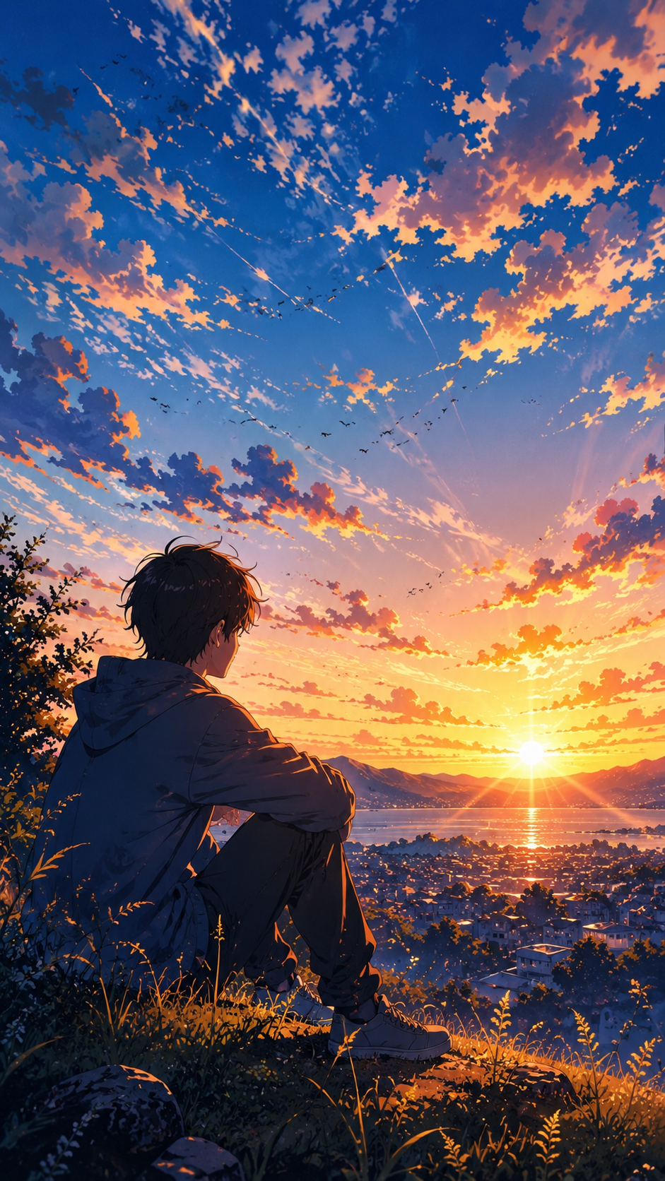 Anime Boy Sunset Sky | 4K HD Vertical Wallpaper