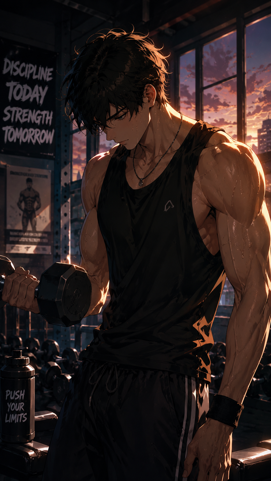Anime Gym Warrior Wallpaper 4K | Aesthetic Workout Boy HD Mobile Background