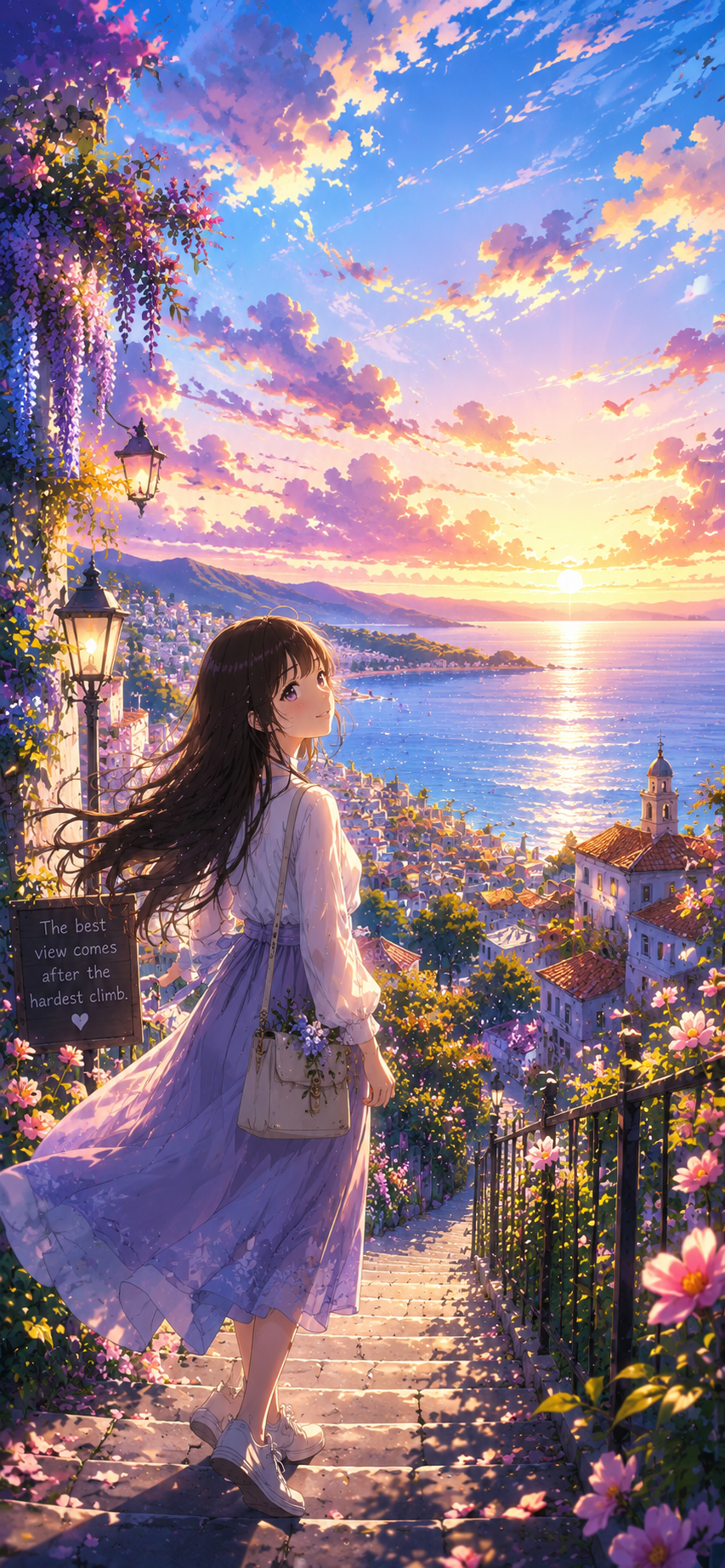 Beautiful Anime Girl Sunset Wallpaper HD