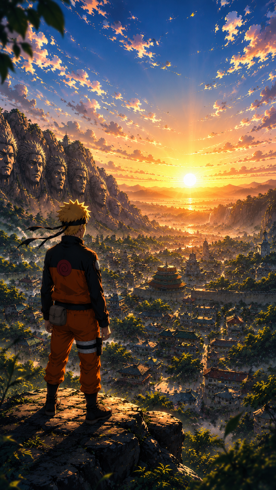 Naruto Sunrise Over Hidden Leaf Village Wallpaper 4K Mobile