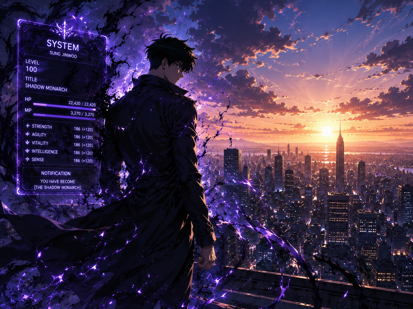 Sung Jin-Woo Shadow Monarch Sunset Wallpaper 4K