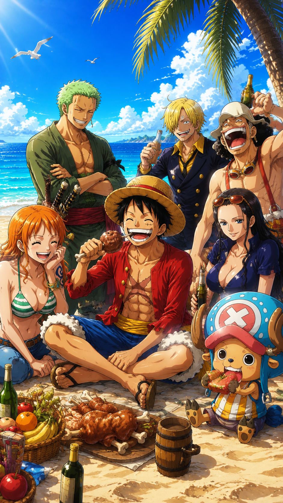 Luffy and the Straw Hat Crew Enjoying a Perfect Day | One Piece Wallpaper 4K
