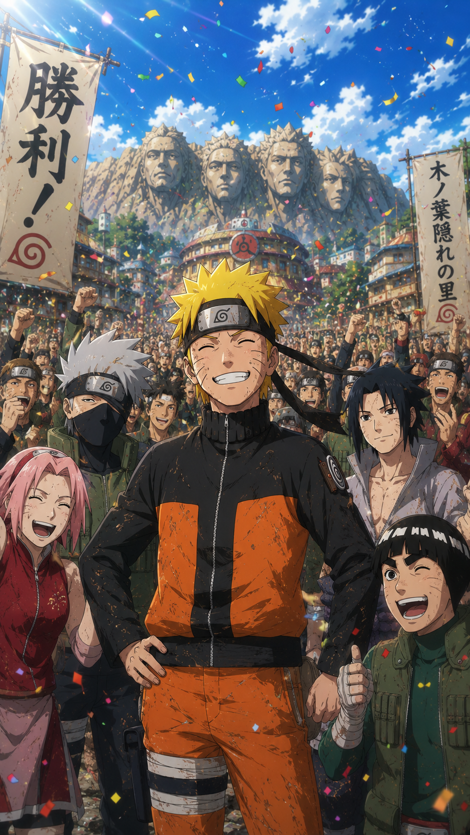 Naruto's Greatest Victory | Epic Hidden Leaf Village Celebration Wallpaper