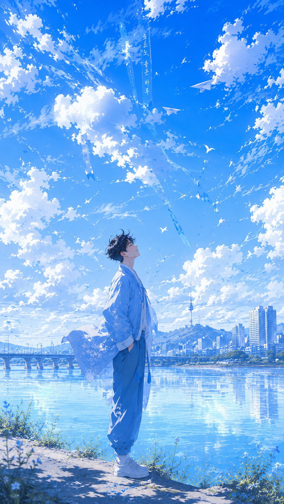 Anime Boy Under Blue Sky Wallpaper HD