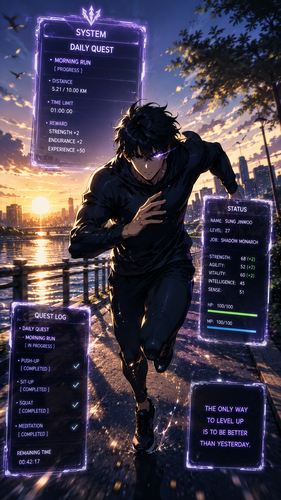 Sung Jin-woo Morning Run Wallpaper HD 4K | Anime Fitness Motivation